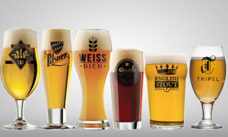 Set met 6 bierglazen voor verschillende biersoorten